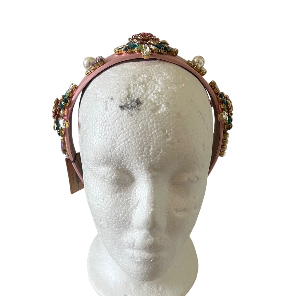 Story by Bari Women's Embellished Pink Jeweled Headband Crystal Floral Pearl